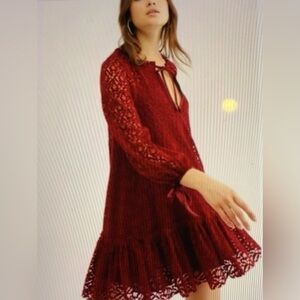 Free People Jenny Red Velvet Lace Mini Dress